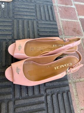 Coach Pink Patent Leather Slingback Peep-Toe Mules
